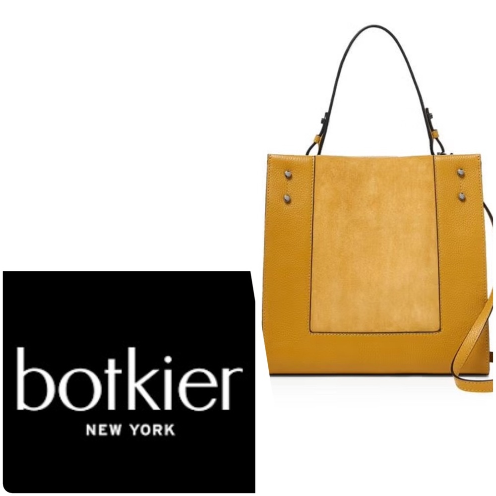 💥PRICE DROP💥‼️BOTKIER PARK Slope Black Leather & Yellow Suede Satchel EUC‼️
